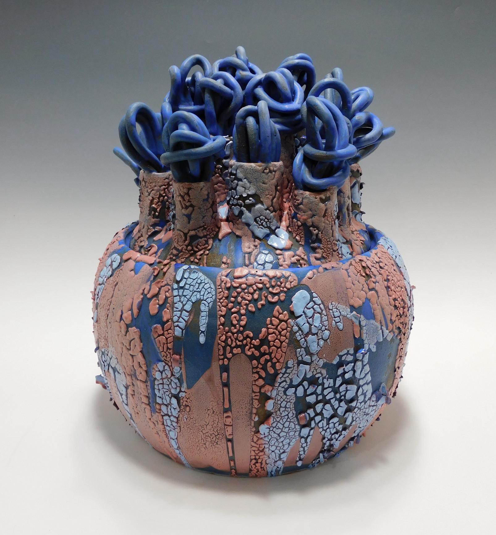 Blue and Pink Tangled Flower Jar